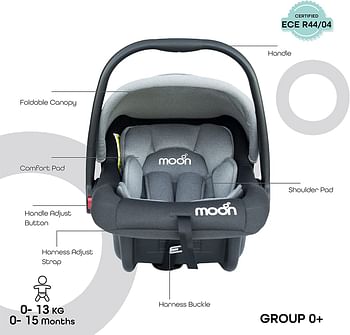 MOON Bibo Infant/BaGrey/One Sizeby/Kids Travel Car Seat With Full Body Support CUShion Rear Facing Seat Carry Cot AdjUStable Canopy Suitable For 0 Months+0 13 Kg Grey