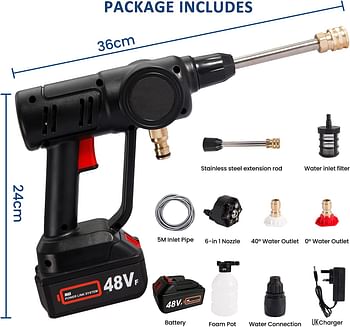 BURDEAN  Portable High Pressure Washer Gun, Handheld Cordless Pressure Washer with 6-in-1 Adjustable Nozzle & Foam Generator Nozzle Water Pump, Electric Pressure Washer for Car Home Garden