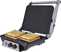 Olsenmark 2000W Super Jumbo Grill Sandwich Maker Opens 180 Degrees With Cool Touch Handle Adjustable Temperature & Timer With Indicator Light , Black, Omgm2441 Black/40D x 80W x 20H centimeters