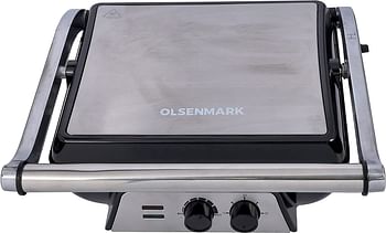 Olsenmark 2000W Super Jumbo Grill Sandwich Maker Opens 180 Degrees With Cool Touch Handle Adjustable Temperature & Timer With Indicator Light , Black, Omgm2441 Black/40D x 80W x 20H centimeters