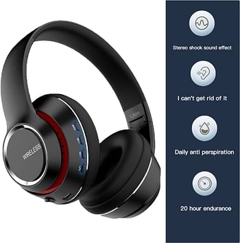 Sky-Touch Wireless Headphones Noise Cancelling Bluetooth 5.0 Over-Ear Headphone Pure Sound For Mobile Phones Tablets Laptops Black Universal