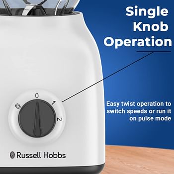 Russell Hobbs 400W Blender With Mill 1.5 Liters Smoothie Maker Multifunction High Speed Mixer Grinder For Coffee Beans Spices & Nuts 2 Speeds & Pulse Function BWM101 - White