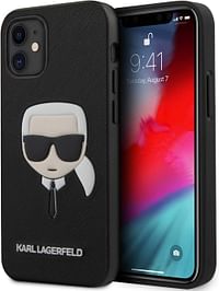 CG Mobile Karl Lagerfeld PU Saffiano Case with Embossed Karl`s Head Shock Absorption, Drop Protection Cover for Apple Officially Licensed (iPhone 12 Mini (5.4"), Black)
