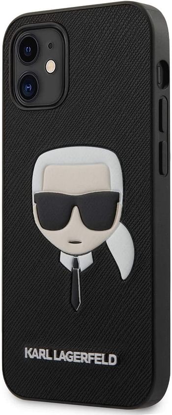 CG Mobile Karl Lagerfeld PU Saffiano Case with Embossed Karl`s Head Shock Absorption, Drop Protection Cover for Apple Officially Licensed (iPhone 12 Mini (5.4"), Black)