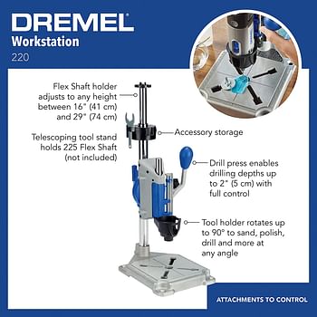 Dremel Drill Press Rotary Tool Workstation Stand With Wrench- 220-01- Mini Portable Drill Press- Tool Holder- 2 Inch Drill Depth- Ideal For Drilling Perpendicular And Angled Holes- Table Top Drill