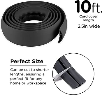 Cordinate 10 ft Cord Cover Floor, Cord Protector, Cord Management, Cord Concealer, Cable Hider and Cable Raceway, Extension Cord Cover, Black, 49628/Black/10 ft