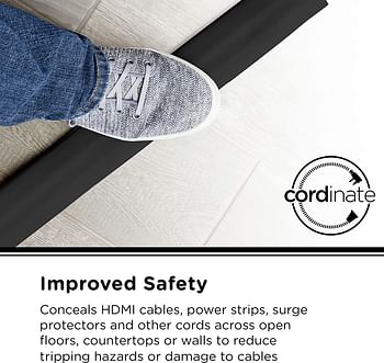 Cordinate 10 ft Cord Cover Floor, Cord Protector, Cord Management, Cord Concealer, Cable Hider and Cable Raceway, Extension Cord Cover, Black, 49628/Black/10 ft