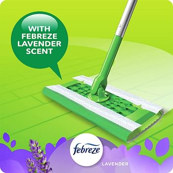 Swiffer Sweeper Wet Mopping Pad Refills For Floor Mop With Febreze Lavender Vanilla & Comfort Scent 12 Count, Green White, 15845