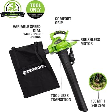 Greenworks Variable Speed Cordless Leaf /Blower-Vac/Blower Vacuum (Tool Only)
