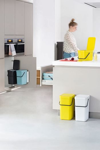 Brabantia Sort & Go 2 Pack Cupboard Mounted Built In Recycling/Waste Bins (2 X 16 Litre / Grey + Mint) Carry Handle & Removable Lid Easy Clean Self-Supported Mounting Bracket