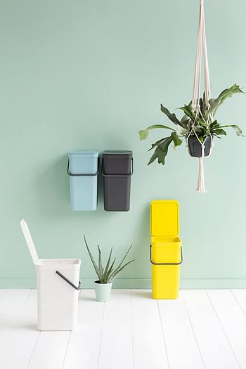 Brabantia Sort & Go 2 Pack Cupboard Mounted Built In Recycling/Waste Bins (2 X 16 Litre / Grey + Mint) Carry Handle & Removable Lid Easy Clean Self-Supported Mounting Bracket