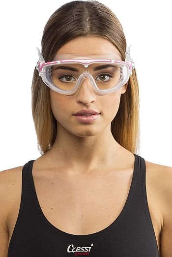 Cressi Skylight Swim Goggles - 180 Degrees View Anti Fog Clear-White-Pink