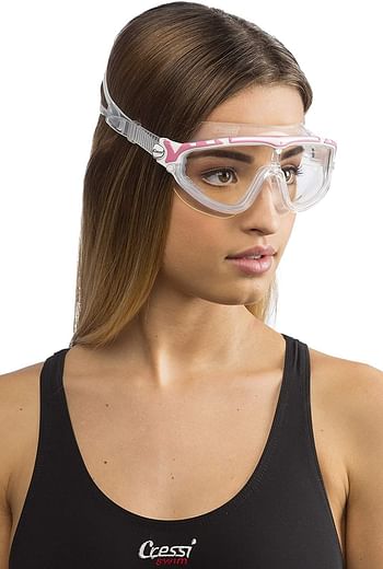 Cressi Skylight Swim Goggles - 180 Degrees View Anti Fog Clear-White-Pink