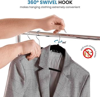 Premium Black Velvet Hangers 30 Pack - Ultra Thin Space Saving Suit Hangers - Heavy Duty - Non Slip Velvet Coat Hanger - 360° Swivel Hook - Flock Clothes Hangers For Suits, Jackets, Trousers, Jeans