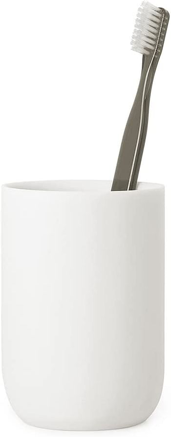 Umbra Junip Bath Accessories Tumbler - Modern White Resin Holder And Organizer, Perfect For Holding Toothbrushes, Make-Up Brushes And Various Bath Items, 1008025-660 , /Tumbler/White