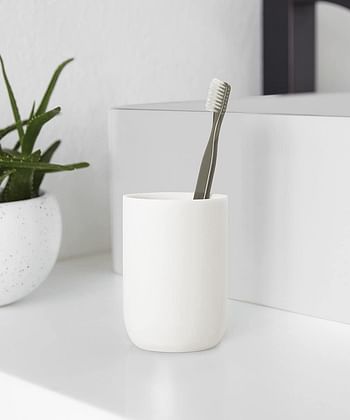 Umbra Junip Bath Accessories Tumbler - Modern White Resin Holder And Organizer, Perfect For Holding Toothbrushes, Make-Up Brushes And Various Bath Items, 1008025-660 , /Tumbler/White