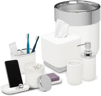 Umbra Junip Bath Accessories Tumbler - Modern White Resin Holder And Organizer, Perfect For Holding Toothbrushes, Make-Up Brushes And Various Bath Items, 1008025-660 , /Tumbler/White