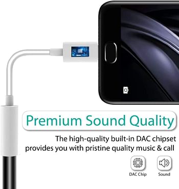 Promate USB-C to 3.5mm Adapter, Dynamic Stereo USB Type-C to 3.5mm Aux Microphone Connector Cable Adapter with High Definition Sound for UBC-C Devices, Music and Calls, AUXLink-C White