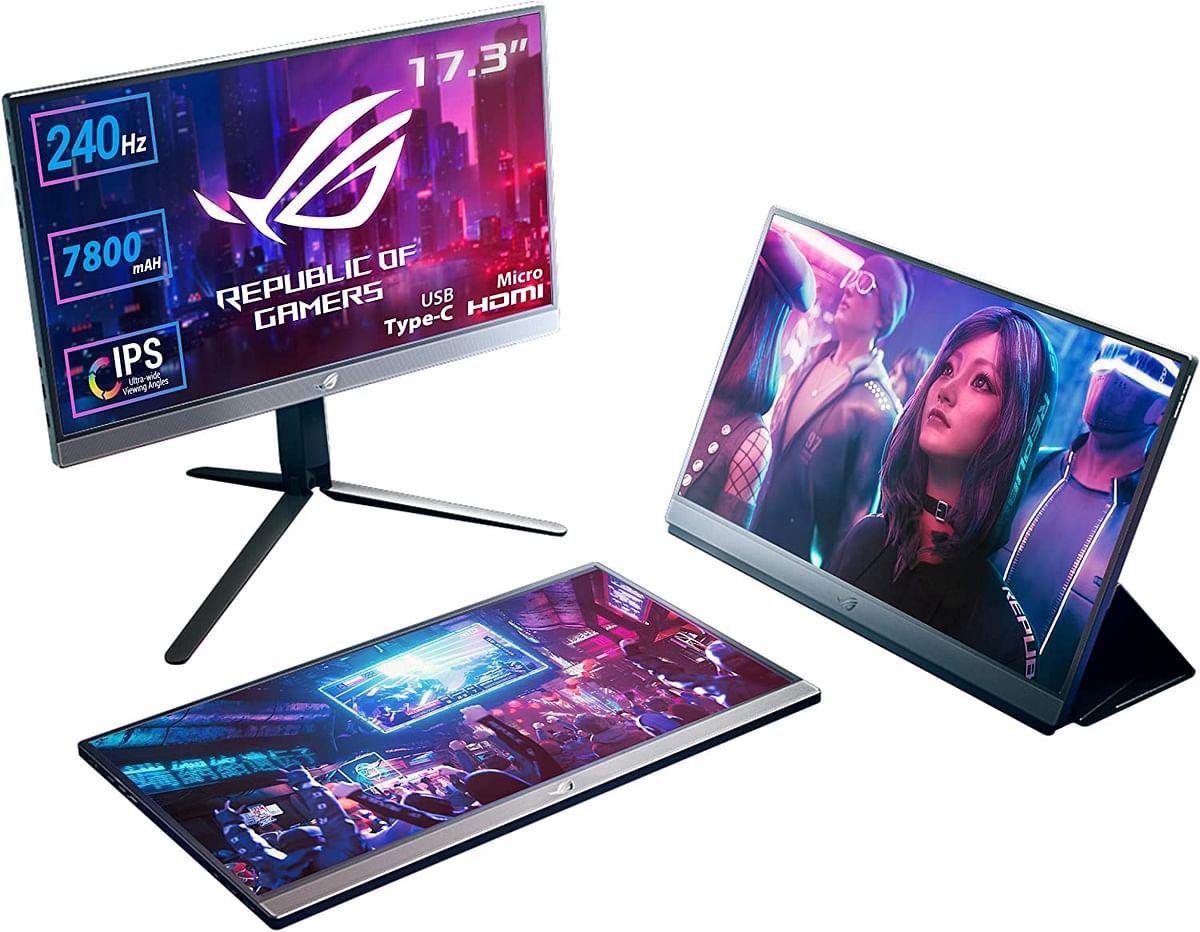 ASUS ROG Strix XG17AHP 17.3 Inch Portable Monitor, 1080P Full HD, IPS, 240Hz Supports 144Hz, Adaptive Sync, Eye Care, Micro HDMI USB C, ROG Carrying Tripod, 3 Hours Battery Life, Black