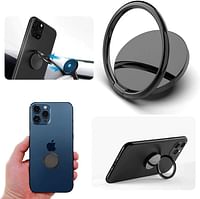 Cell Phone Ring Holder - 3M Adhesive Phone Ring Holder Finger Kickstand - 360° Rotating Mobile Hand Holder - Mobile Grip Compatible with Smartphones and Magnetic Car Mount - Black Phone Case Ring