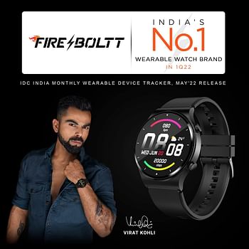 Fire-Boltt 360 Pro Bluetooth Calling 360*360 PRO Display Smart Watch with Rolling UI & Dual Button Technology, Spo2, Heart Rate & Temperature Monitoring with Local Music and TWS Pairing - Black Pro