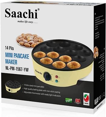 Saachi 14 Pits Mini Pancake Maker NL-PM-1567-YW (Yellow)