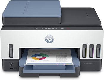 طابعة HP Smart Tank 795 متعددة الإمكانات، طباعة لاسلكية، مسح ضوئي، نسخ، فاكس، طباعة دوبلكس تلقائية، وحدة تغذية مستندات تلقائية، طباعة ما يصل إلى 18000 صفحة باللون الأسود أو 8000 صفحة ملونة [28B96A] - أبيض/أزرق