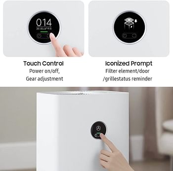 Xiaomi Smart Air Purifier 4 Pro App/Voice Control ,Suitable For Large Room Smart Air Cleaner , 500 M3/H Pm Cadr, Oled Touch Screen Display - Mi Home App Works With Alexa - White