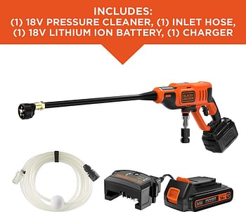 BLACK+DECKER 5-in-1 Cordless Electric Pressure Washer POWERCONNECT Series 18 V 24 Bar 2 Ah Li-Ion Battery 1 A Charger Orange/Black BCPC18D1-GB