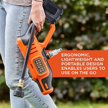 BLACK+DECKER 5-in-1 Cordless Electric Pressure Washer POWERCONNECT Series 18 V 24 Bar 2 Ah Li-Ion Battery 1 A Charger Orange/Black BCPC18D1-GB