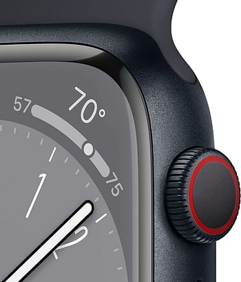 Apple Watch Series 8 (45mm, GPS + Cellular) Midnight Aluminum Case with Midnight Sport Band - Regular