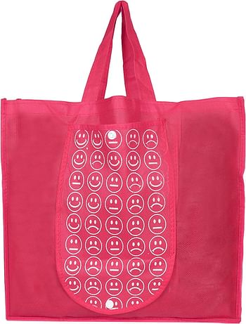 Fun Homes Shopping Grocery Bags Foldable, Washable Grocery Tote Bag With One Small Pocket, Eco-Friendly Purse Bag Fits In Pocket Waterproof & Lightweight (Set Of 5,Pink)