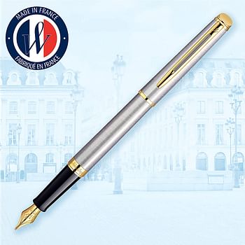 Waterman Hemisphere Essential Stainless Steel Gold Trim Fine Point Fountain Pen - S0920310 Hxe9misphxe8re