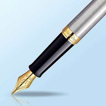 Waterman Hemisphere Essential Stainless Steel Gold Trim Fine Point Fountain Pen - S0920310 Hxe9misphxe8re