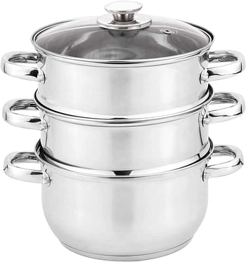 Vinod 3-Tier Steamer With Glass Lid, Vpi037, Silver, 20 Cm, Stainless Steel 107.00 20cm 3 tier