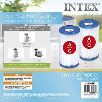 Intex Type A Filter Cartridge For Pools, Twin Pack White