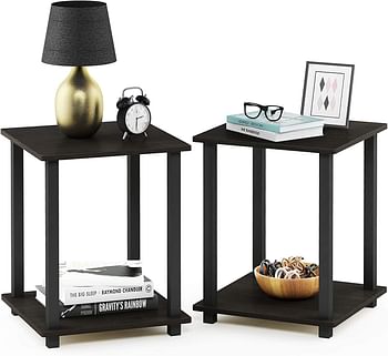 Furinno Simplistic 2-Pack End Table, Side Table, Nightstand, Espresso/Black