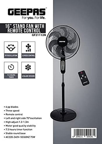 Geepas 16 Inch Stand Fan with Remote Control