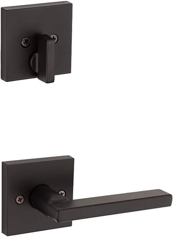 Kwikset 98180-020 San Clemente Single Cylinder Low Profile Front Lock Handleset With Halifax Door Handle Lever Featuring Smartkey Security, Matte Black