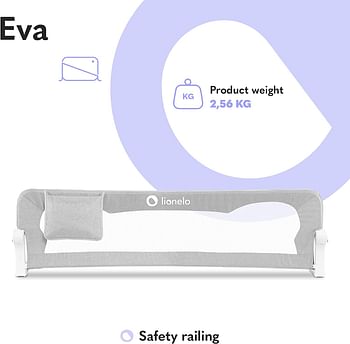 Lionelo Eva Fall Protection Bed, Fall Protection, Children'S Bed, Bed Rail, Bed Protection Gate, Airy Net, Collapsible, 180 Degrees, Easy Assembly, 150 Cm Long (Grey Melange With Bag)