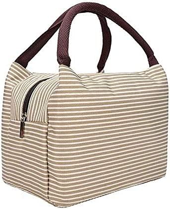 Striped Heat Preservation Lunch Box Bag Lunch Bag (Beige)