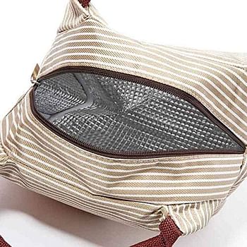 Striped Heat Preservation Lunch Box Bag Lunch Bag (Beige)