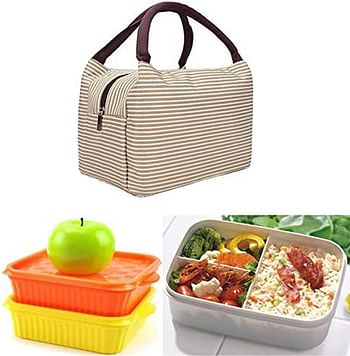 Striped Heat Preservation Lunch Box Bag Lunch Bag (Beige)