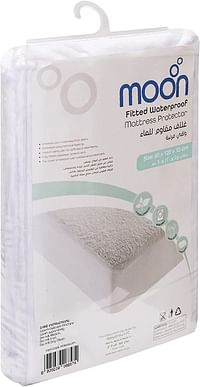 MOON Premium 100% Cotton Terry, Breathable Waterproof Mattress Protector sheet with Skirt fit - Machine Washable 120x60x12 cm White