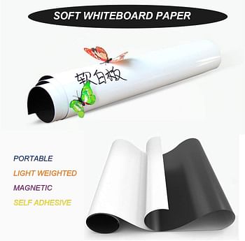 magnetic whiteboard, Dry Erase Paper Self-adhesive Whiteboard Thick Sticker Decal 100x60cm 39x24” Soft White Board Peel and Stick for School Office Home Kids