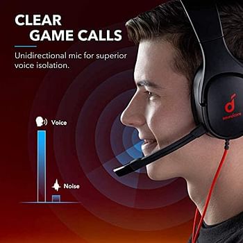 Anker Soundcore Strike 1 Gaming Headset, Stereo Sound +, Sound Enhancement for FPS Games, Noise Isolating Mic, and Cooling Gel-Infused Cushions, Gaming Headset Compatible with PS4, and PC Black & Red