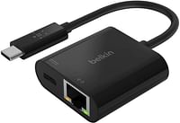 Belkin USB-C to Ethernet Adapter + Charge (60W Passthrough Power for Connected Devices, 1000 Mbps Ethernet Speeds) MacBook Pro Ethernet Adapter