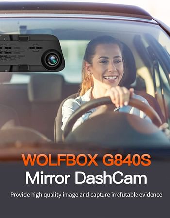 WOLFBOX G840S 12" Mirror Dash Cam Backup Camera for Cars,1296P Dual Lens Smart Rear View Mirror Camera, HDR DVR Driving Recorder with Night Vision, Reverse Assistance, 32GB TF Card & GPS