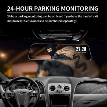 WOLFBOX G840S 12" Mirror Dash Cam Backup Camera for Cars,1296P Dual Lens Smart Rear View Mirror Camera, HDR DVR Driving Recorder with Night Vision, Reverse Assistance, 32GB TF Card & GPS