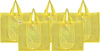 Fun Homes Shopping Grocery Bags Foldable, Washable Grocery Tote Bag with One Small Pocket, Eco-Friendly Purse Bag Fits in Pocket Waterproof & Lightweight (Set Of 5,Yellow) 35 x 40 x 12 Cm